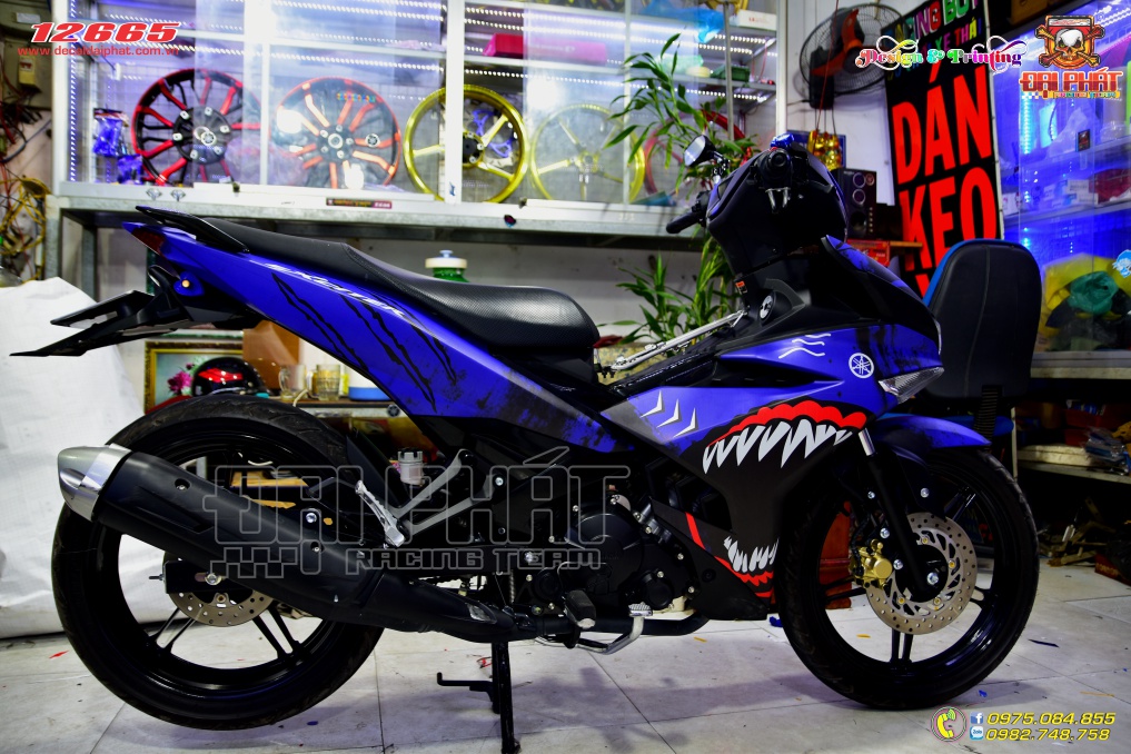 Tem Trùm Xe Exciter 150 Xanh Đen Cá Mập