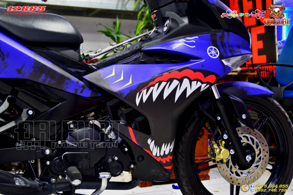 Tem Trùm Xe Exciter 150 Xanh Đen Cá Mập