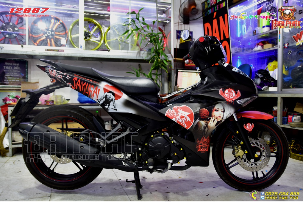 Tem Exciter 150 Samurai Đỏ Đen Nhám
