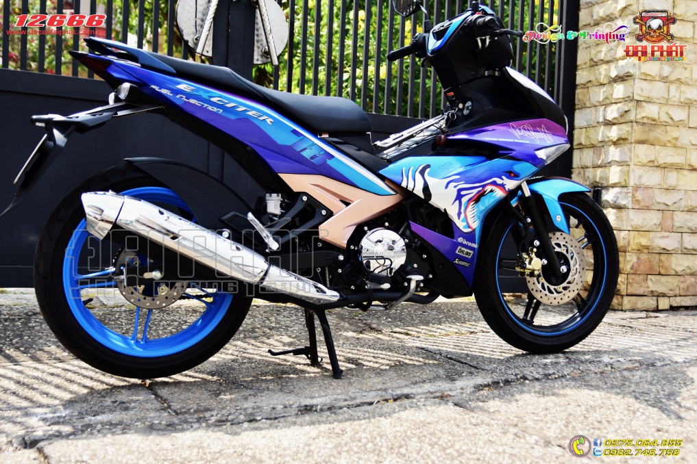Tem Trùm Xe Exciter 150 Cá Mập Xanh Candy