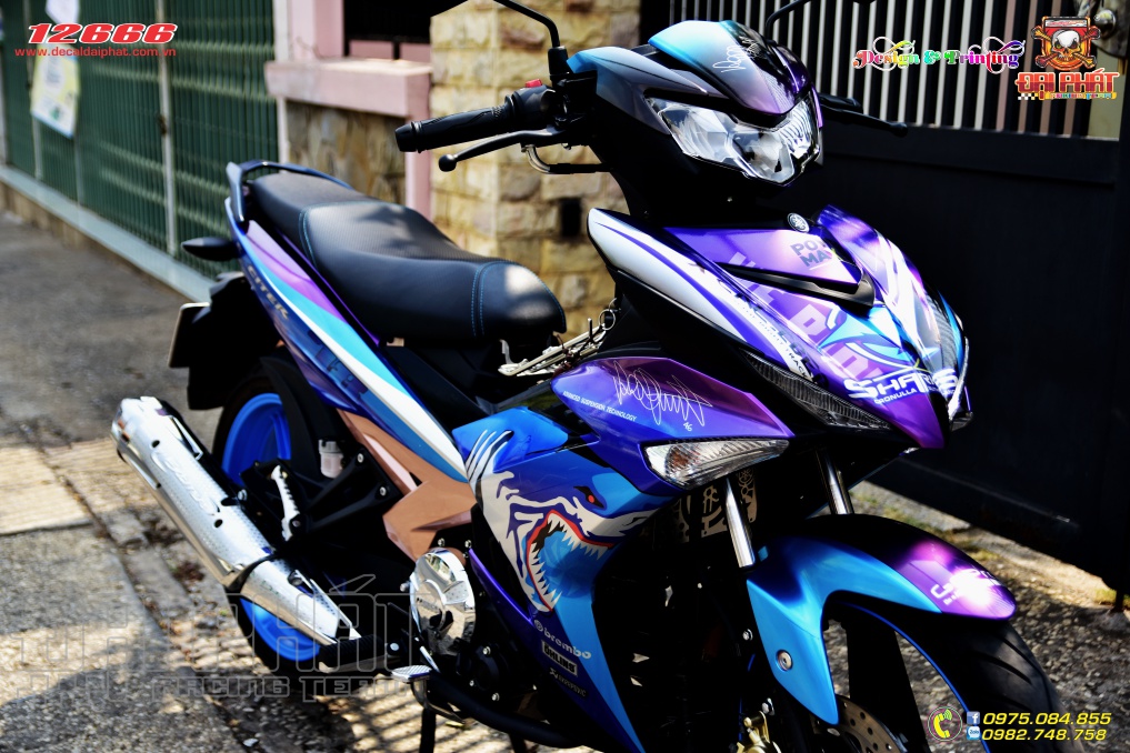 Tem Trùm Xe Exciter 150 Cá Mập Xanh Candy
