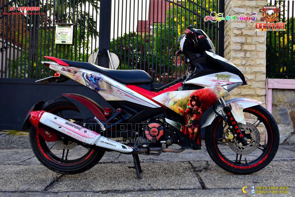 Tem Trùm Xe Exciter 150 Fantasy Trắng Đỏ