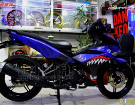 Tem Trùm Xe Exciter 150 Xanh Đen Cá Mập