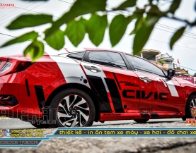 Tem Chế Xe Honda Civic Đỏ Đen Bạc