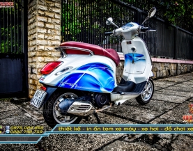 Tem Trùm Xe Vespa Xanh Trắng